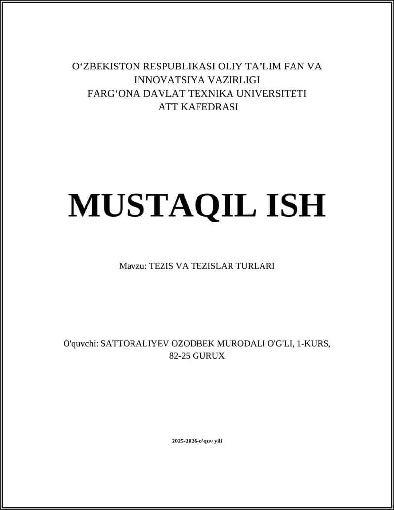TEZIS VA TEZISLAR TURLARI