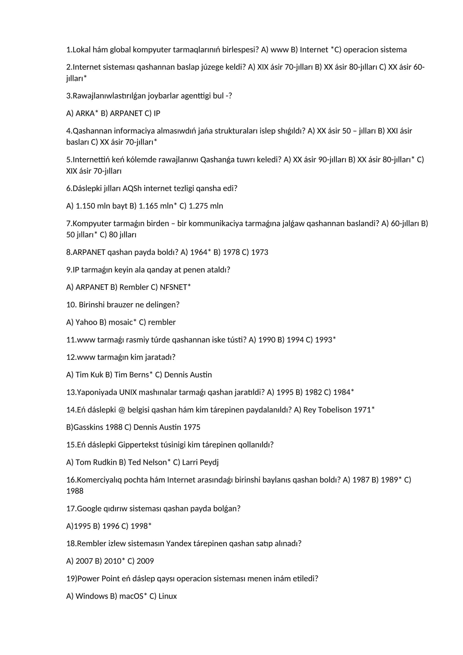 Internet sisteması qashannan baslap júzege keldi