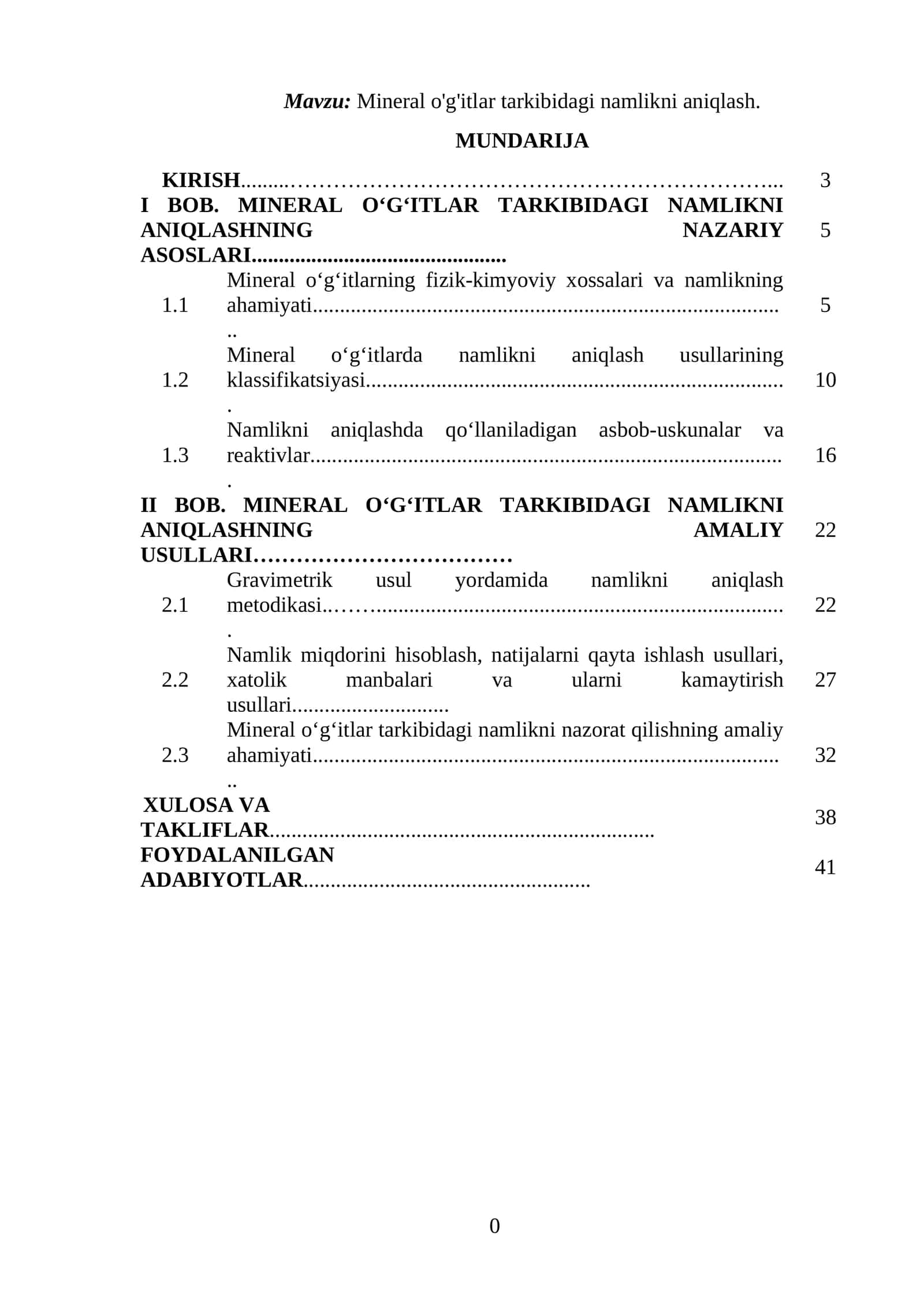 Mineral o'g'itlar tarkibidagi namlikni aniqlash