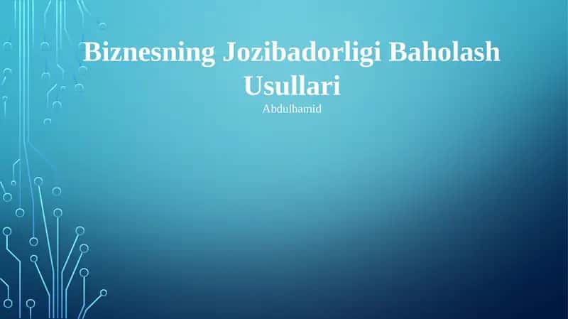 Biznesning Jozibadorligi Baholash Usullari