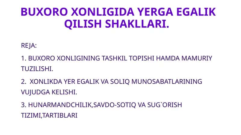 BUXORO XONLIGIDA YERGA EGALIK QILISH SHA KLLARI