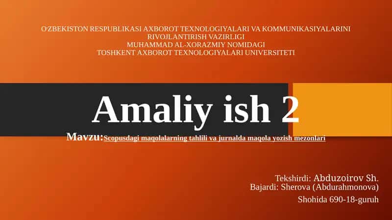 Scopus dagi maqolalar tahlili va jurnaldagi maqolalar yozish mezonlari