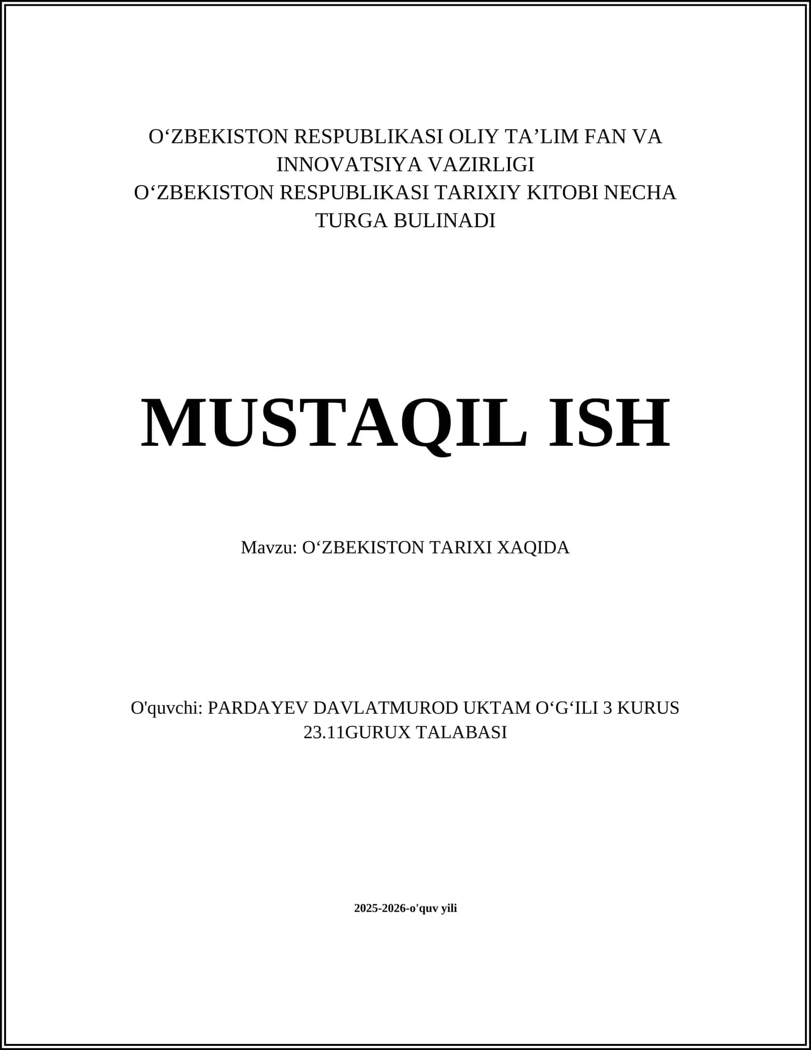 OʻZBEKISTON TARIXI XAQIDA