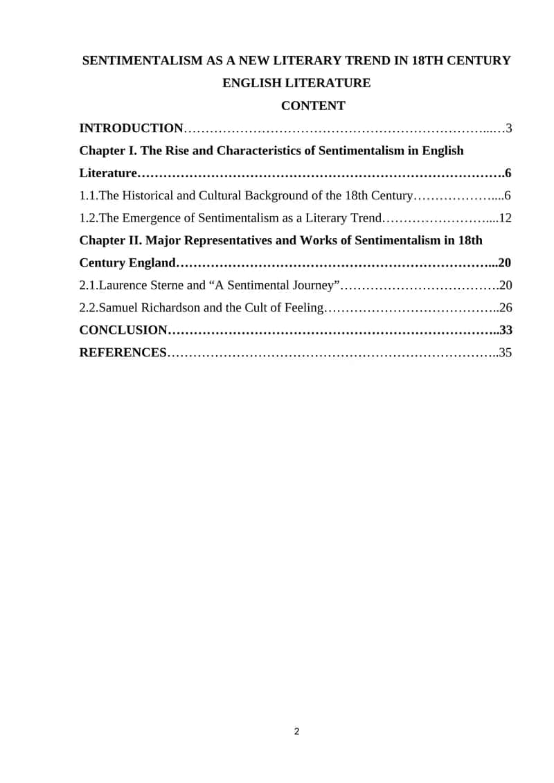 SENTIMENTALISM AS A NEW LITERARY TREND IN 18TH CENTURY ENGLISH LITERATURE