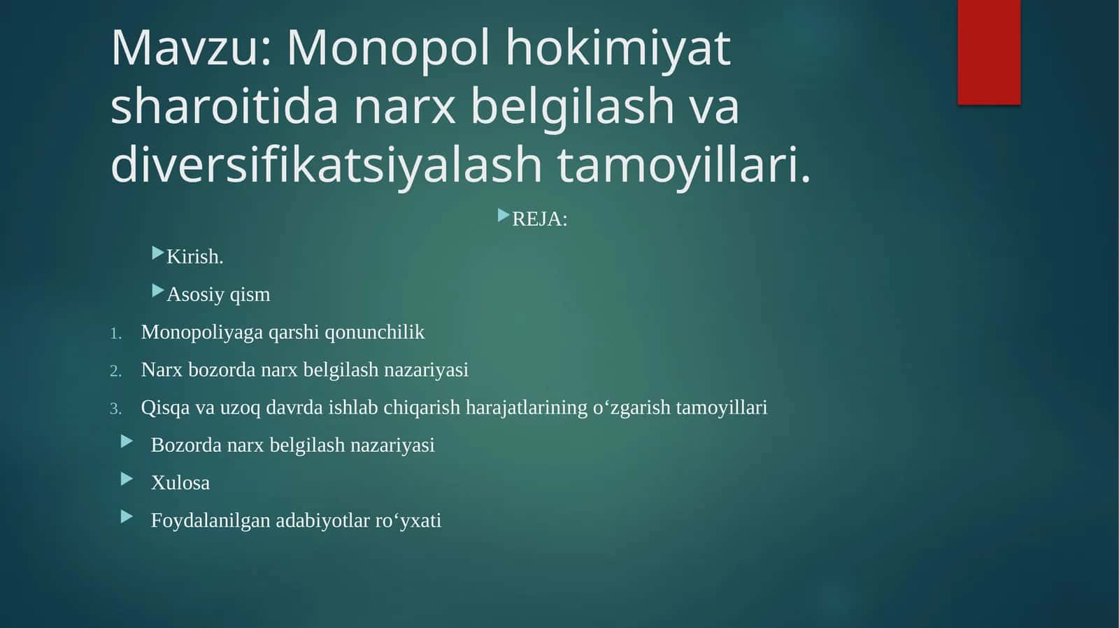 Monopol hokimiyat sharoitida narx belgilash va diversifikatsiyalash tamoyillari