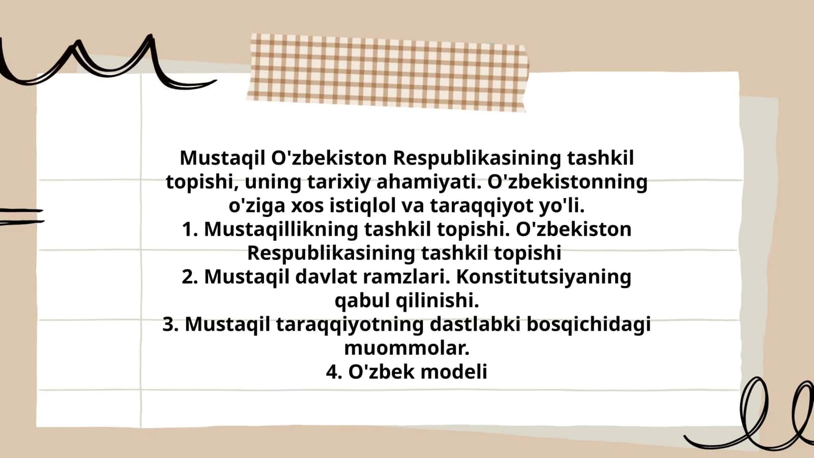 Mustaqil O'zbekiston Respublikasining tashkil topishi