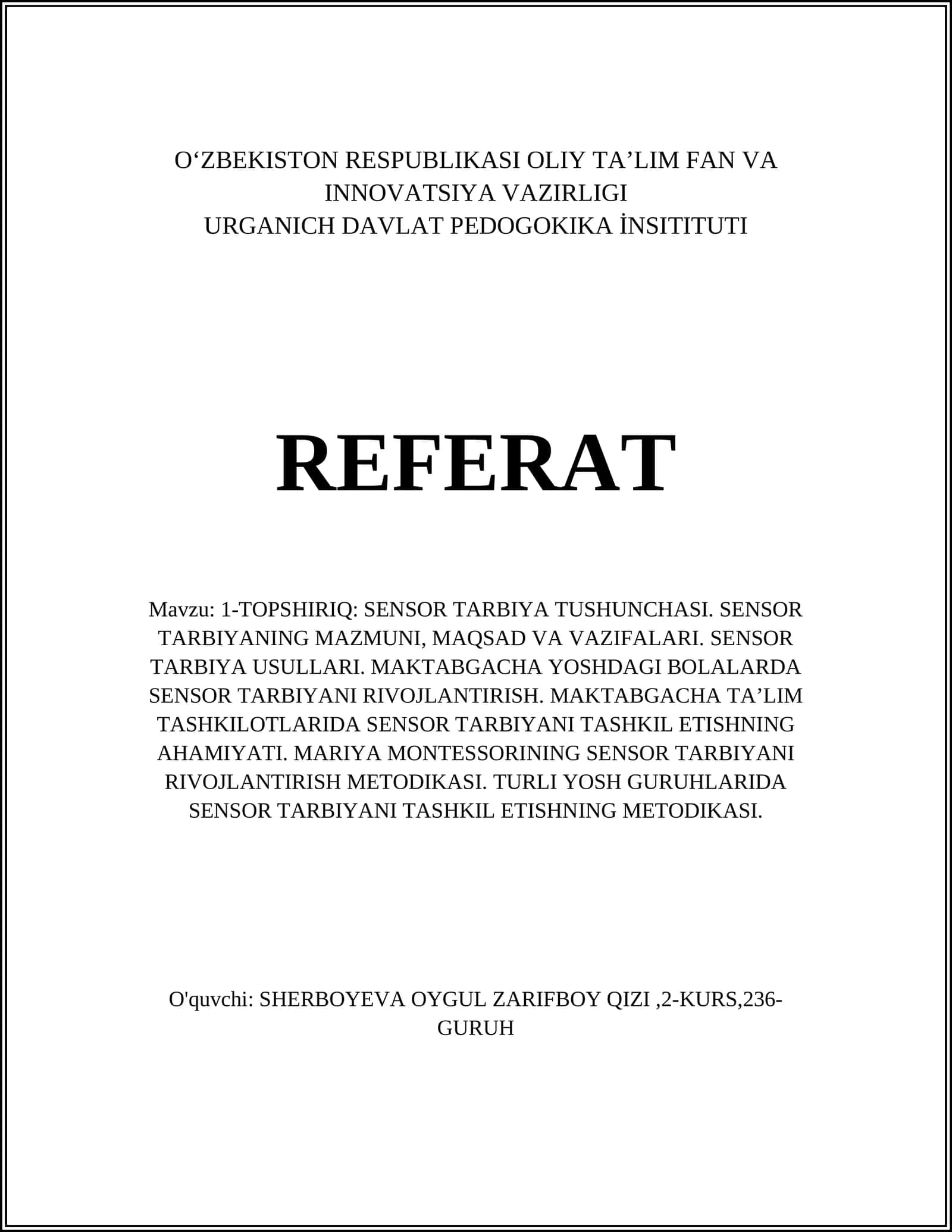 SENSOR TARBIYA TUSHUNCHASI
