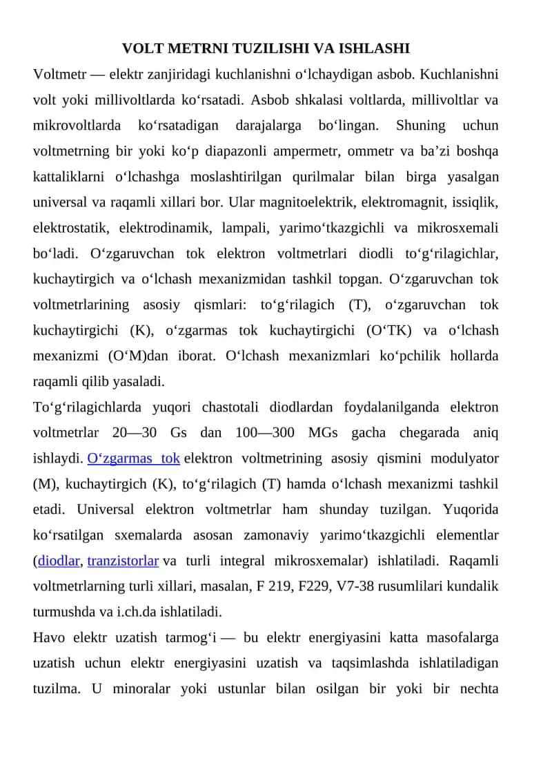 Voltmetr Tuzilishi va Ishlashi