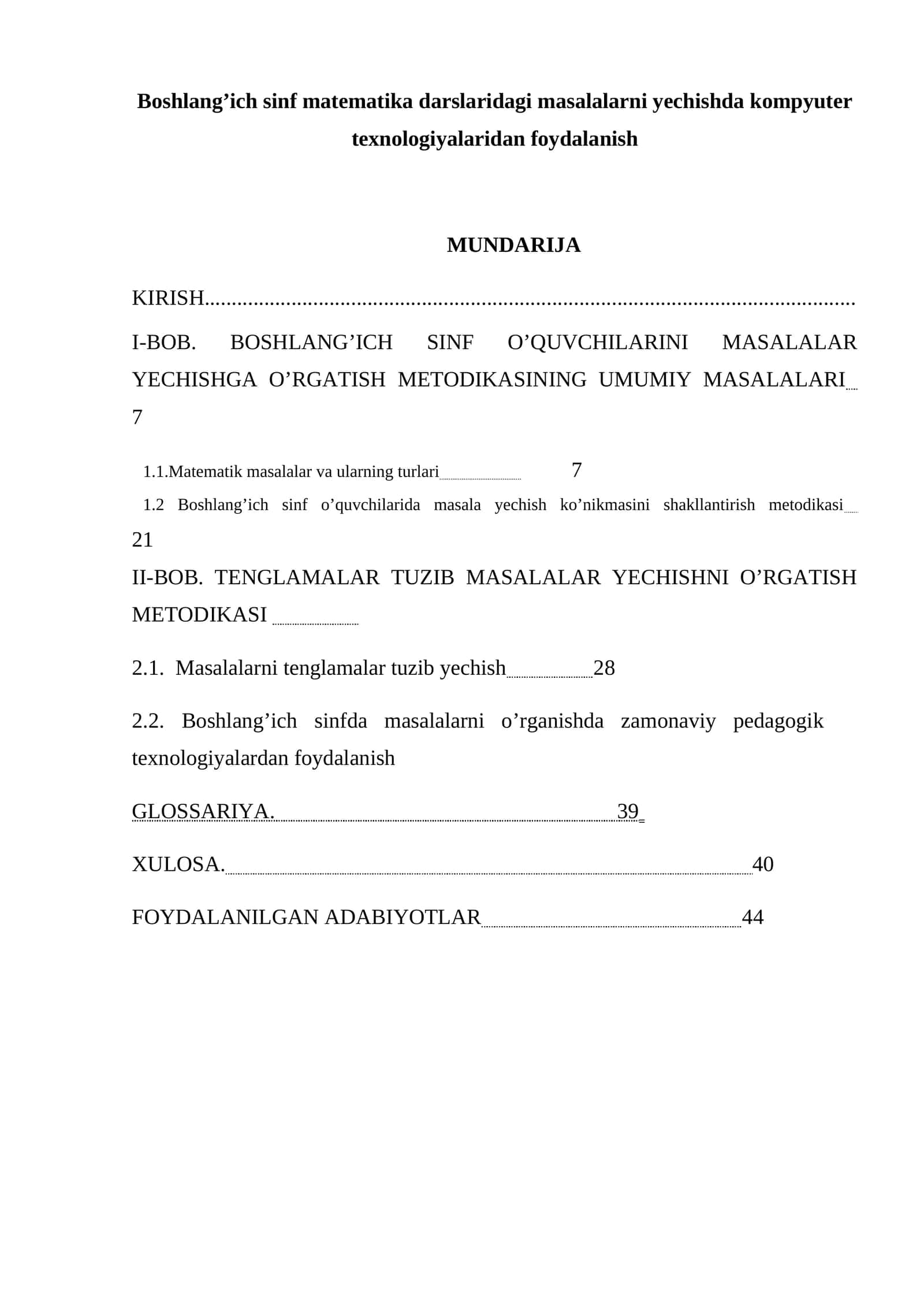 Bоshlang'ich sinf matematika darslaridagi masalalarni yechishda kоmpyuter texnоlоgiyalaridan fоydalanish