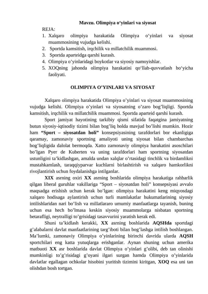 Olimpiya o‘yinlari va siyosat