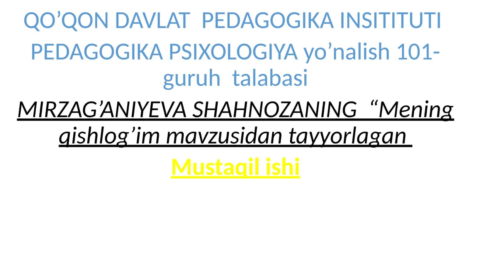 Mening qishloqim mavzusi