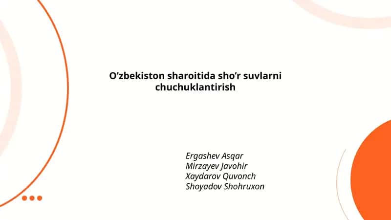 O’zbekiston sharoitida sho’r suvlarni chuchuklantirish