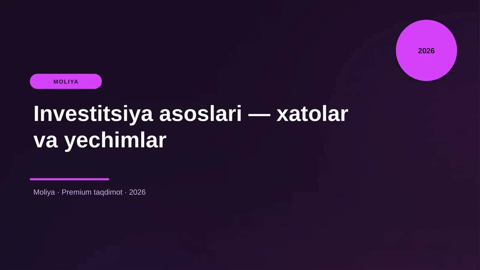 Investitsiya asoslari — xatolar va yechimlar