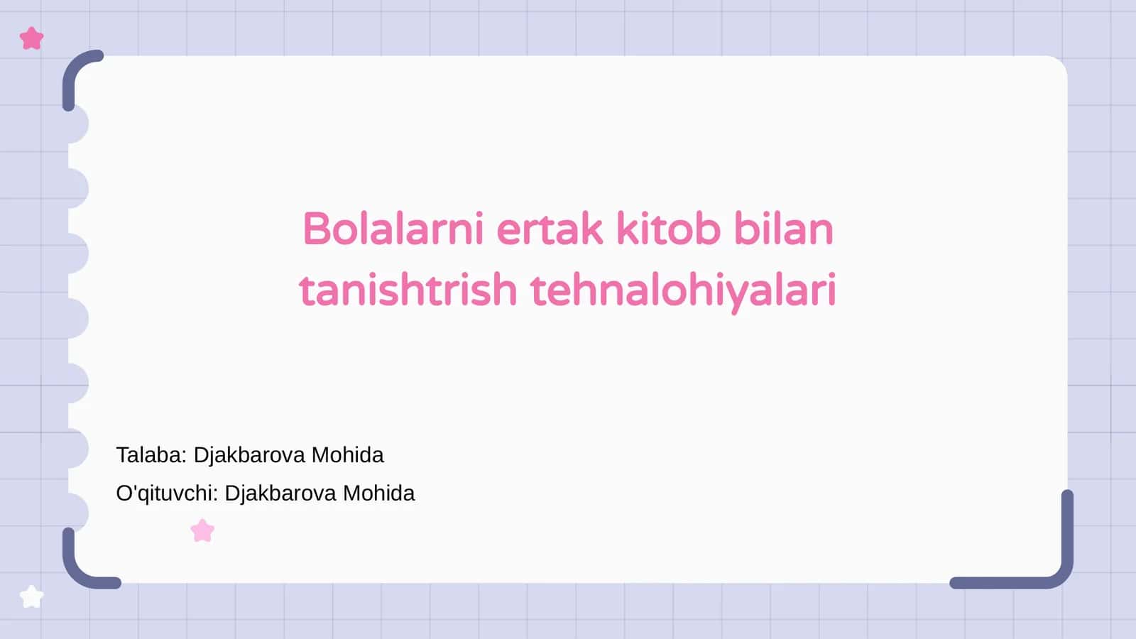 Bolalarni ertak kitob bilan tanishtrish tehnalohiyalari