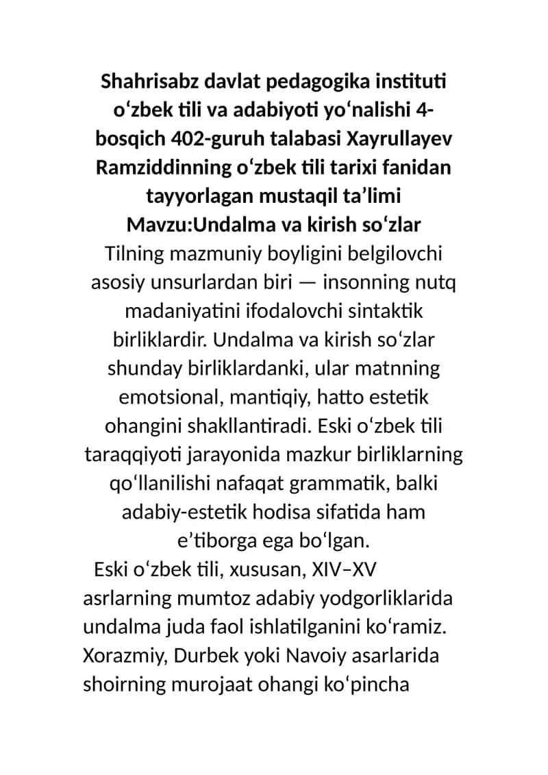 Undalma va kirish soʻzlar