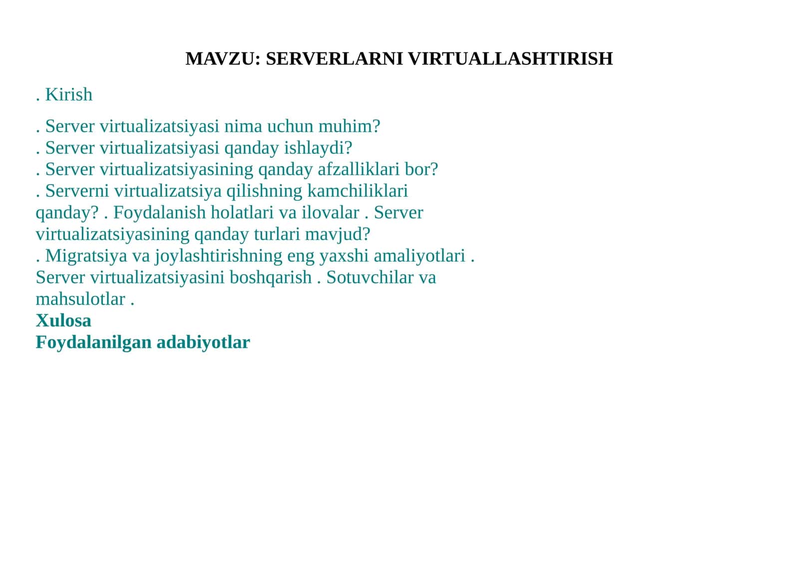 SERVERLARNI VIRTUALLASHTIRISH