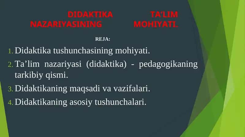 Didaktika Ta’lim Nazariyasi