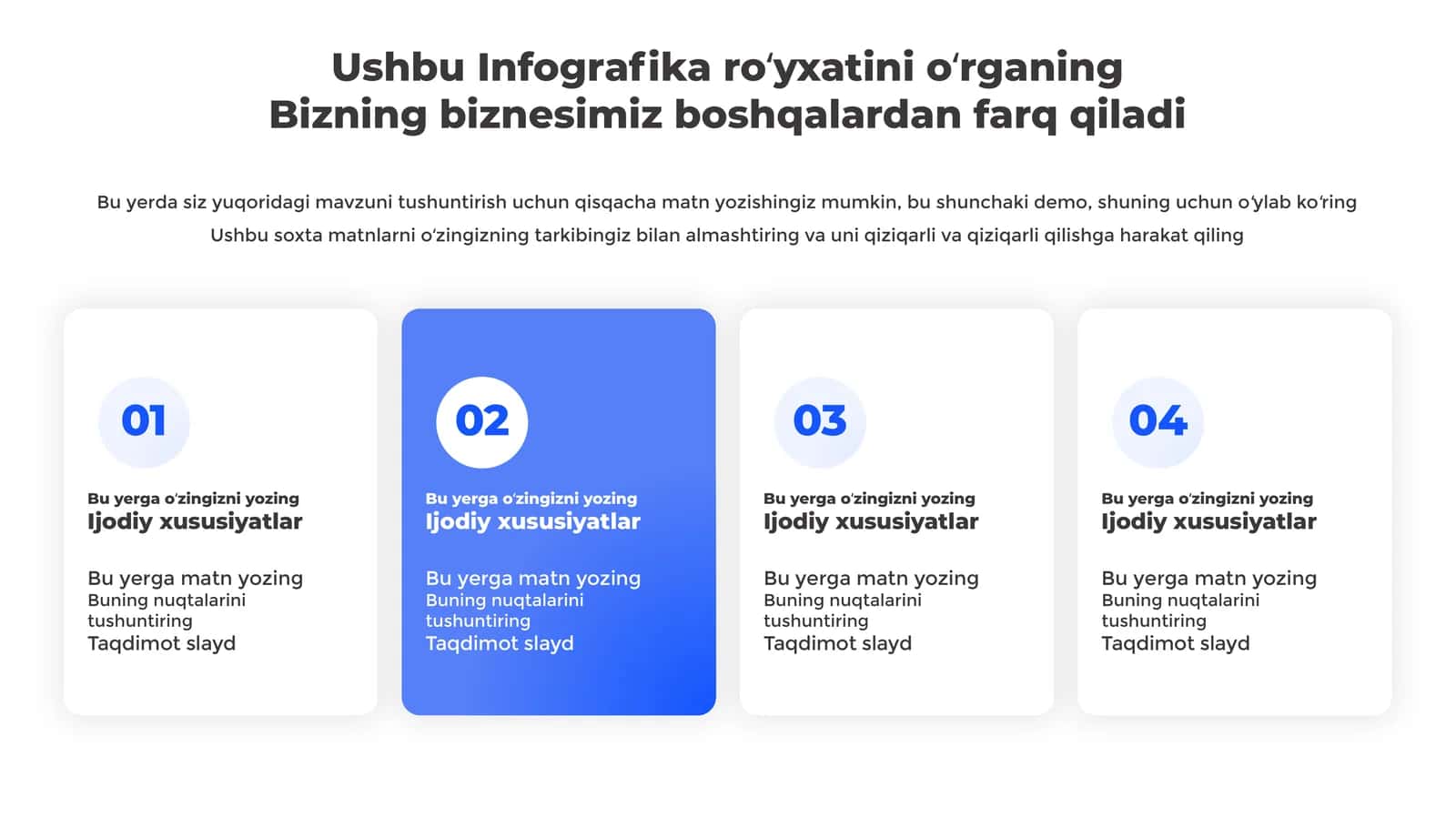 4 Bosqichli Strategik Rivojlanish Infografikasi Taqdimoti (11 Slayd)