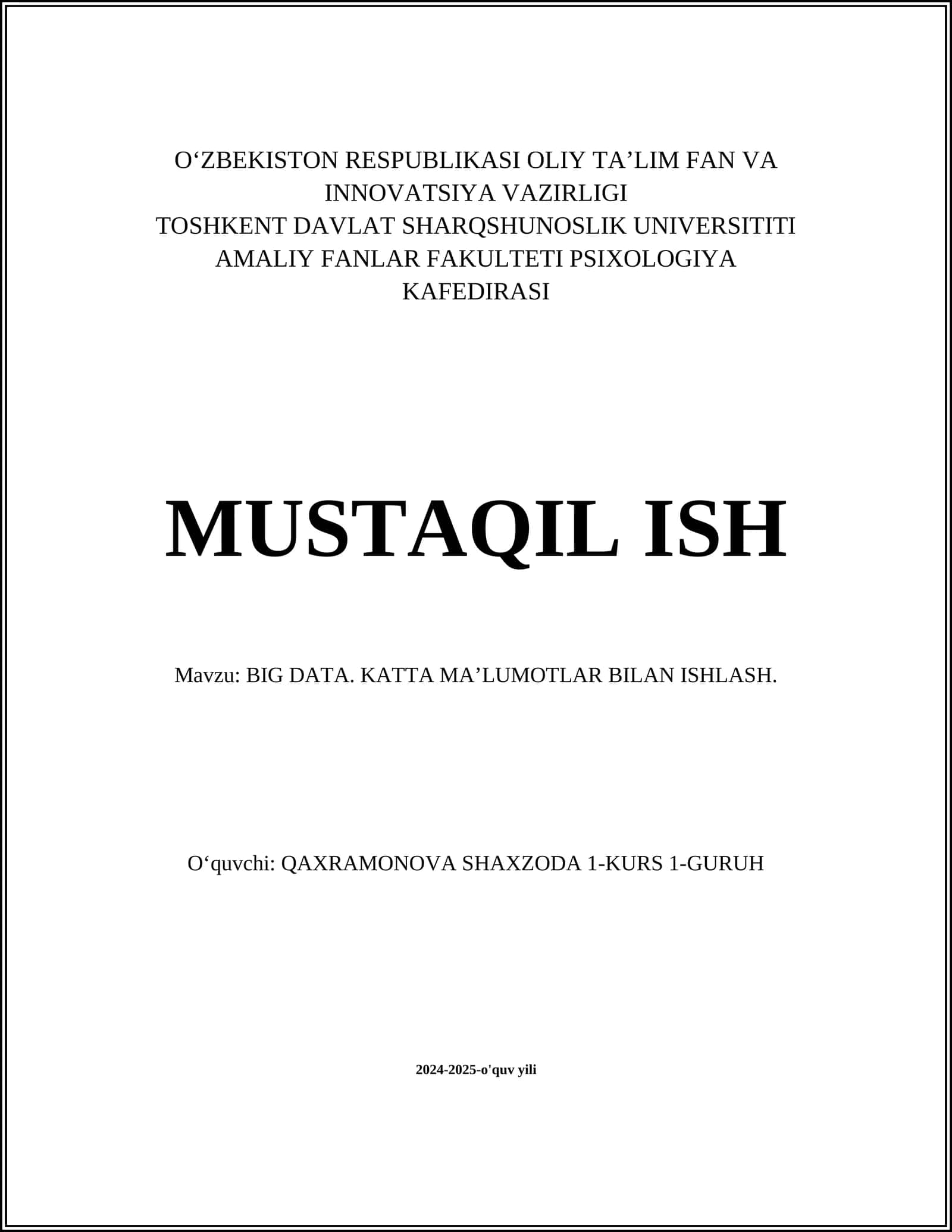 Katta ma'lumotlar arxitekturasi (Big Data Architecture)