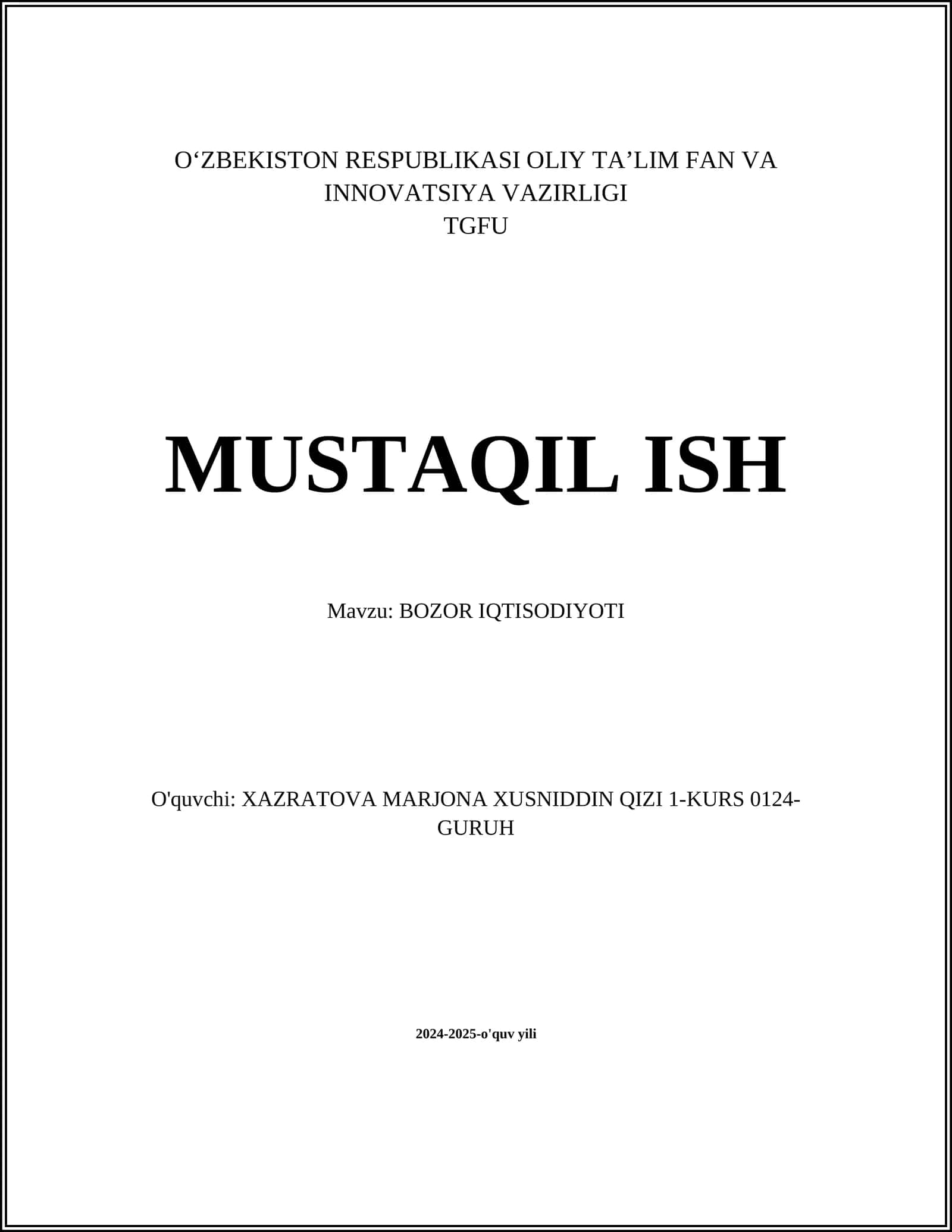 BOZOR IQTISODIYOTI