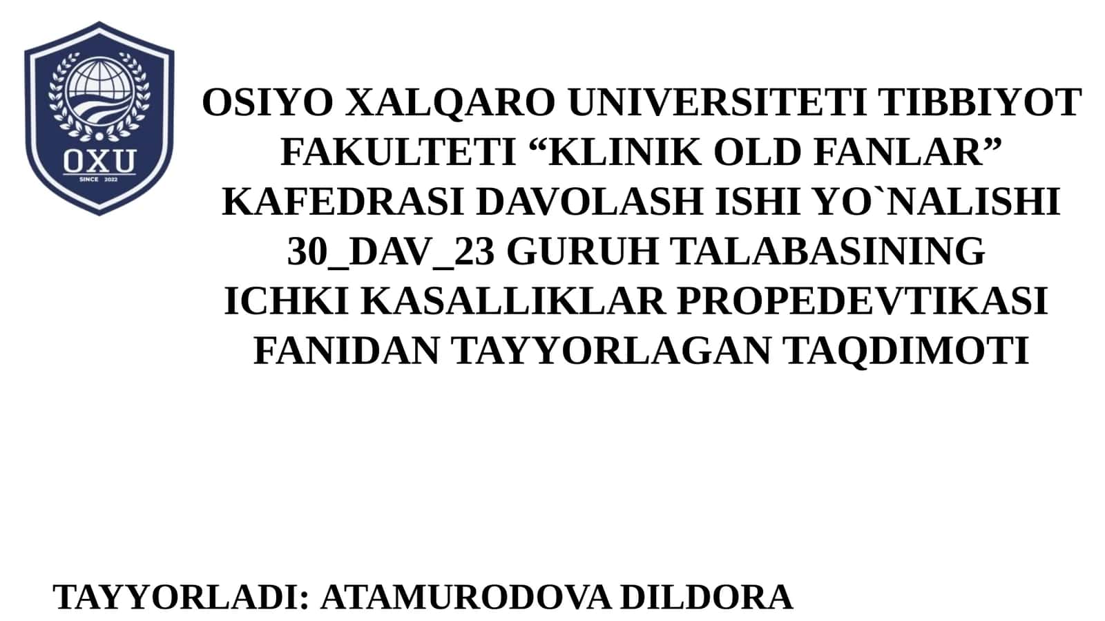 O’pka emfizemasi,o’pkada xavo miqdorining oshishi bilan kechadigan patologik jarayon.Kasallik terminal bronxiolalarda xavoning ko’payishi xamda alveolalar devorining yemirilishi bilan kechadi.Bunda o`pka to`qimasi elastikligining yo`qolib ketishi natijasida o`pka to`qimasining shishib turishidir.