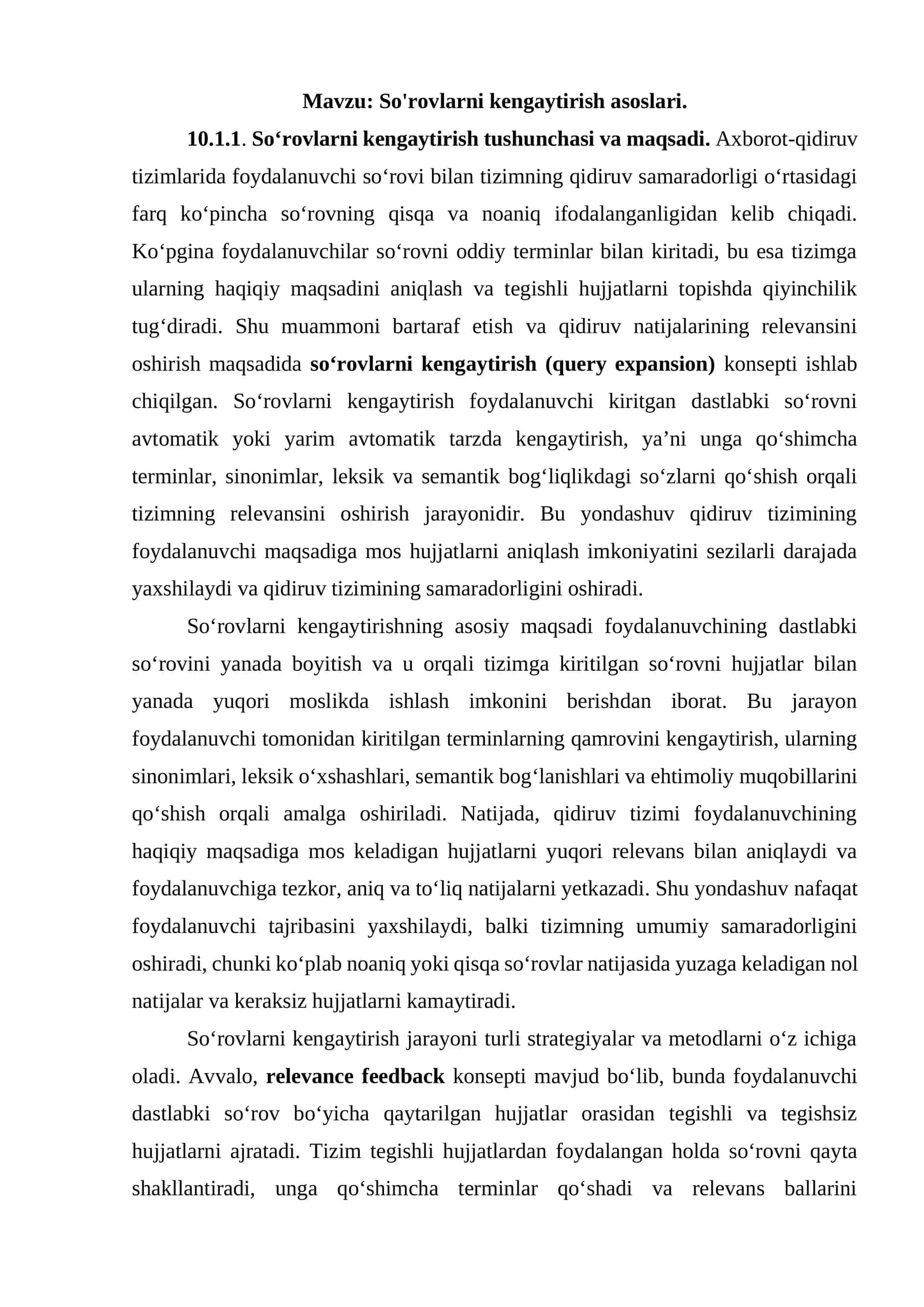 So'rovlarni kengaytirish asoslari