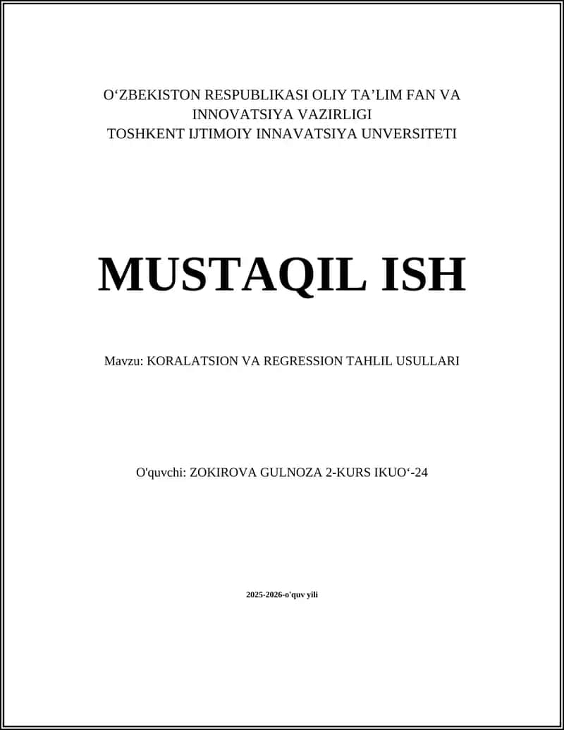 KORALATSION VA REGRESSION TAHLIL USULLARI