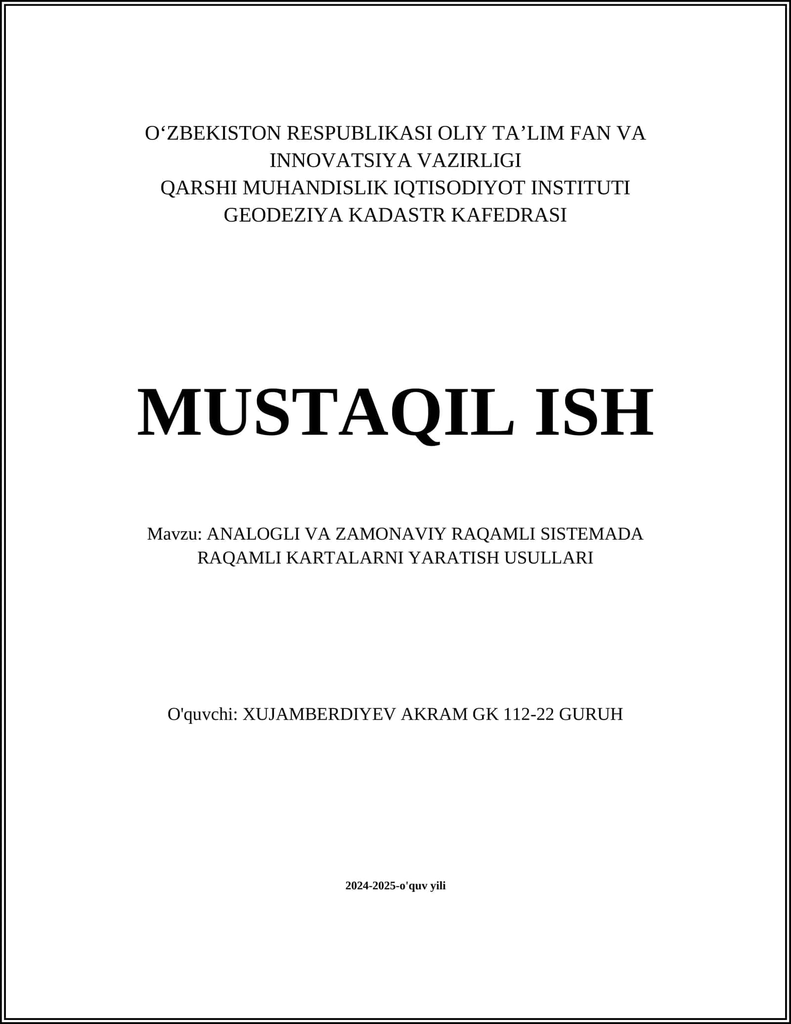 ANALOGLI VA ZAMONAVIY RAQAMLI SISTEMADA RAQAMLI KARTALARNI YARATISH USULLARI