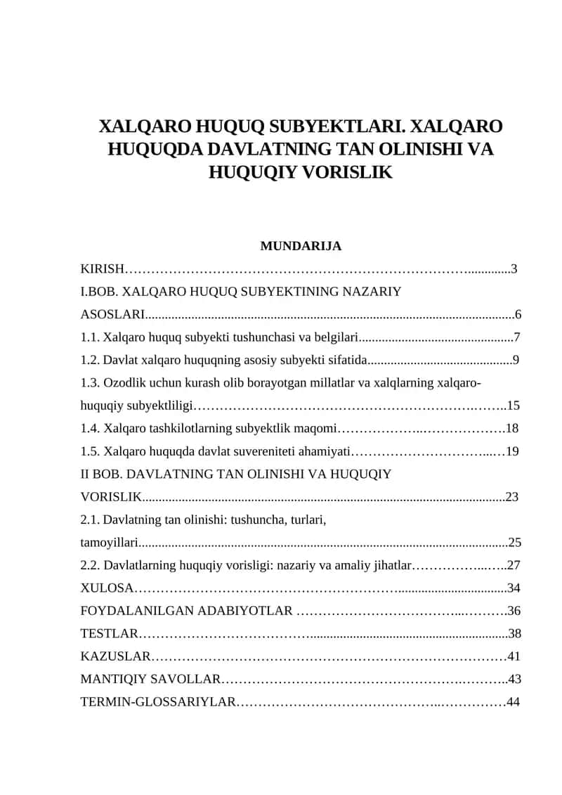 XALQARO HUQUQ SUBYEKTLARI