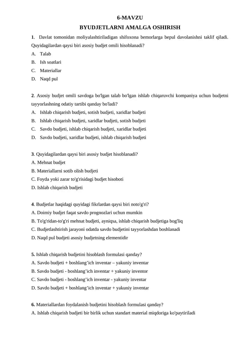 Budjetlarni Amalga Oshirish