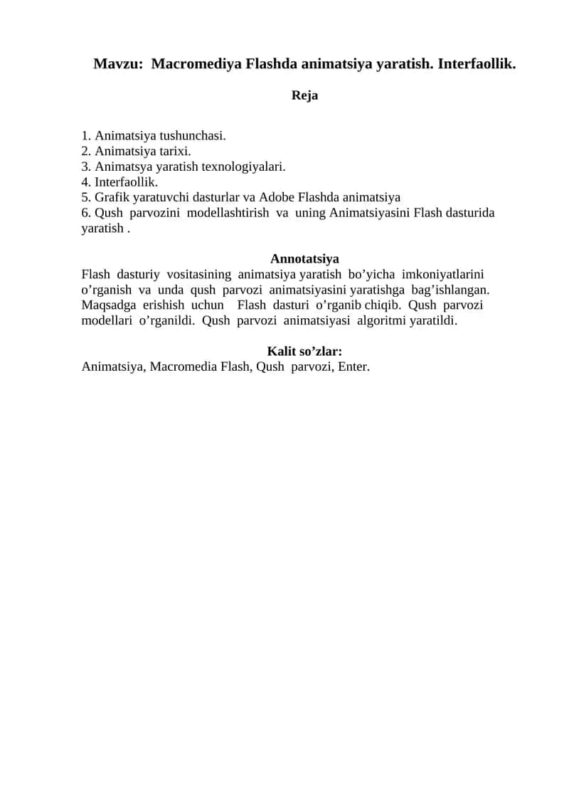 Macromediya Flashda animatsiya yaratish. Interfaollik