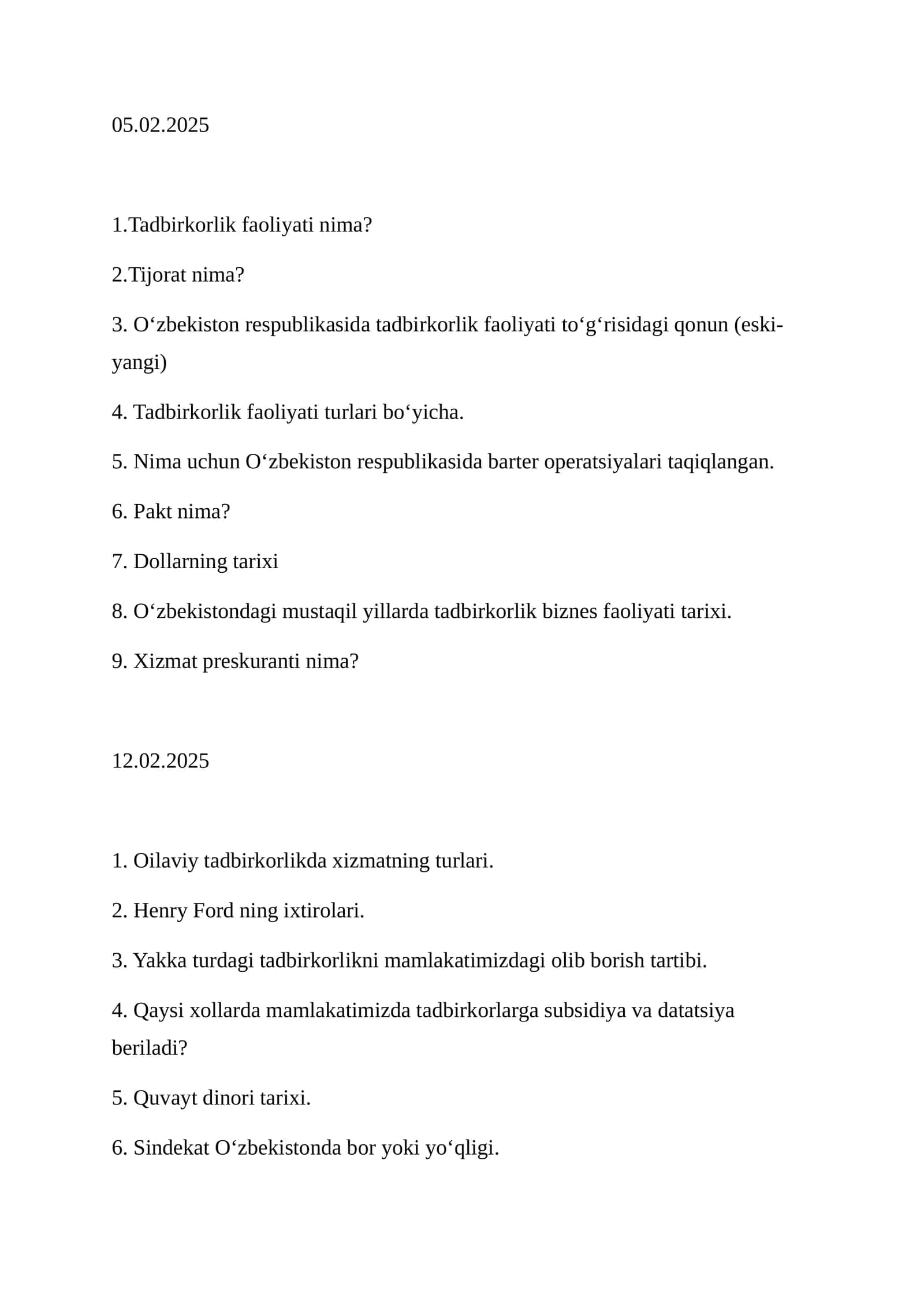 Oilaviy tadbirkorlikda xizmatning turlari