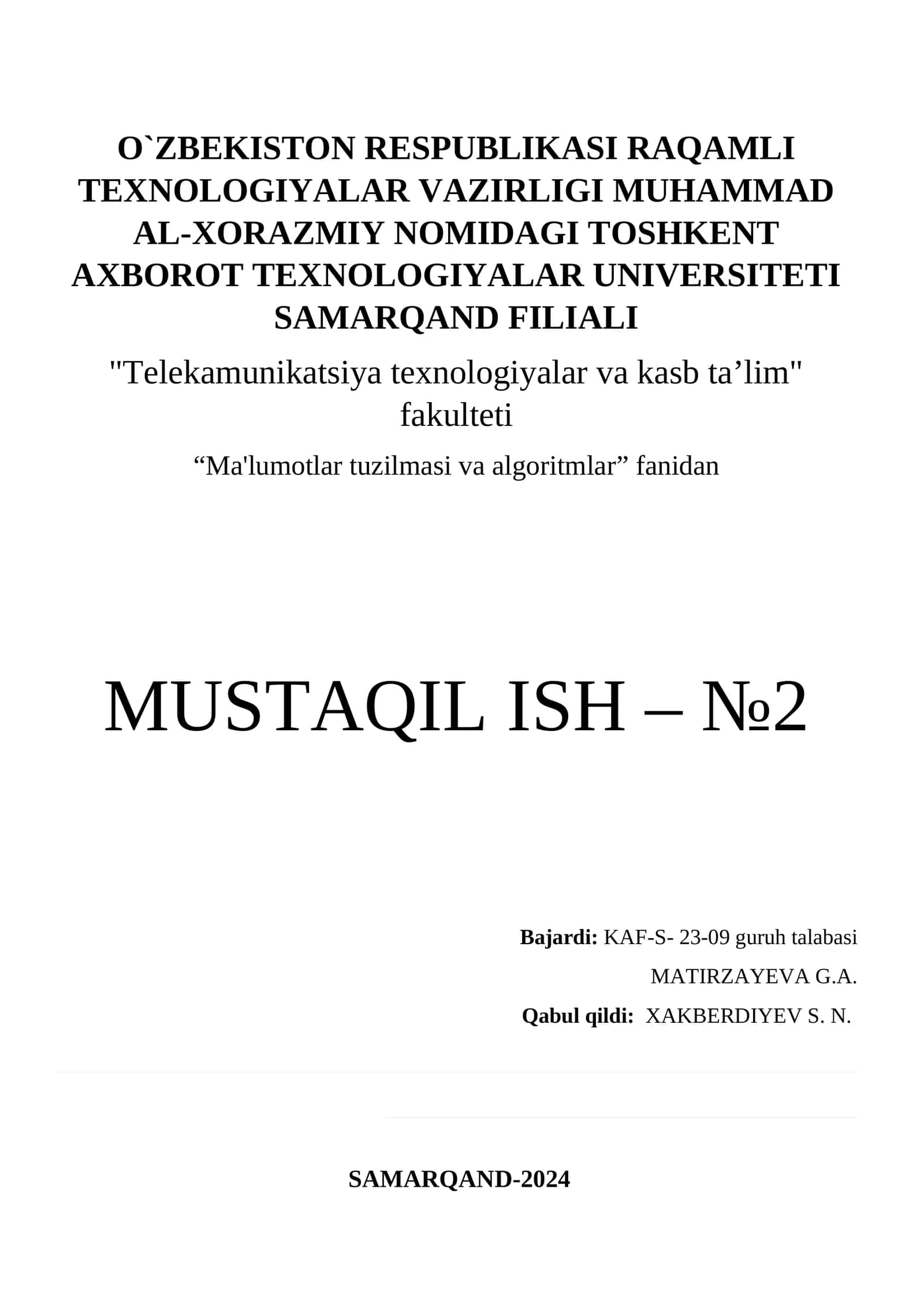 MUSTAQIL ISH – №2