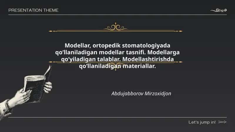 Modellar, ortopedik stomatologiyada qo‘llaniladigan modellar tasnifi