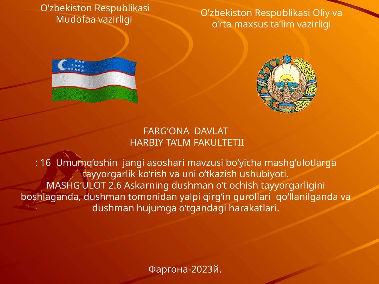 16Umumq’oshin jangi asoshari mavzusi bo‘yicha mashg’ulotlarga tayyorgarlik