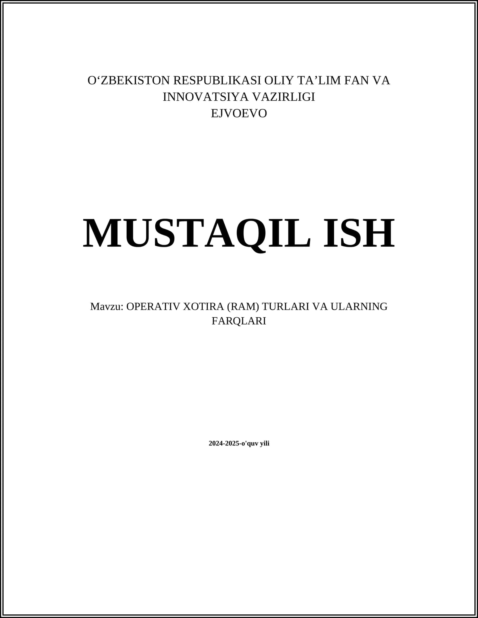 OPERATIV XOTIRA (RAM) TURLARI VA ULARNING FARQLARI
