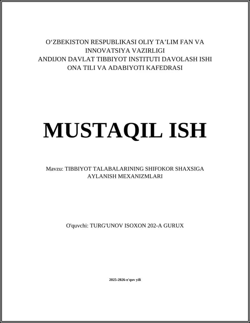 TIBBIYOT TALABALARINING SHIFOKOR SHAXSIGA AYLANISH MEXANIZMLARI