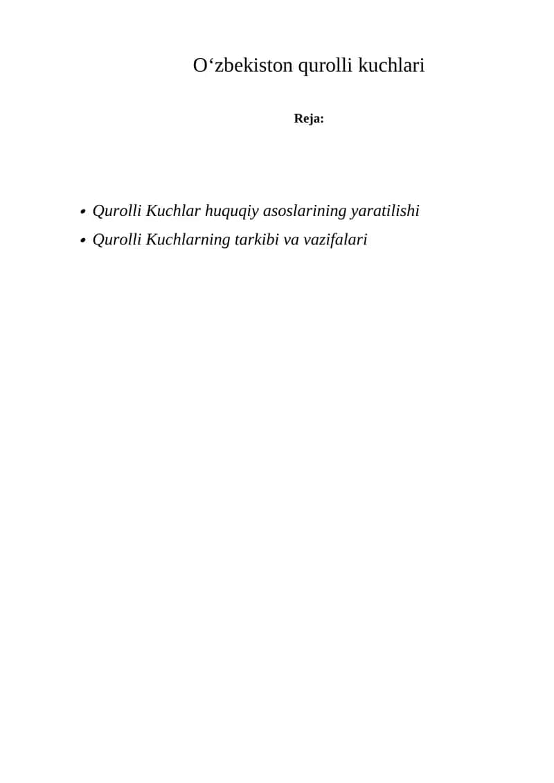 Qurolli Kuchlar huquqiy asoslarining yaratilishi