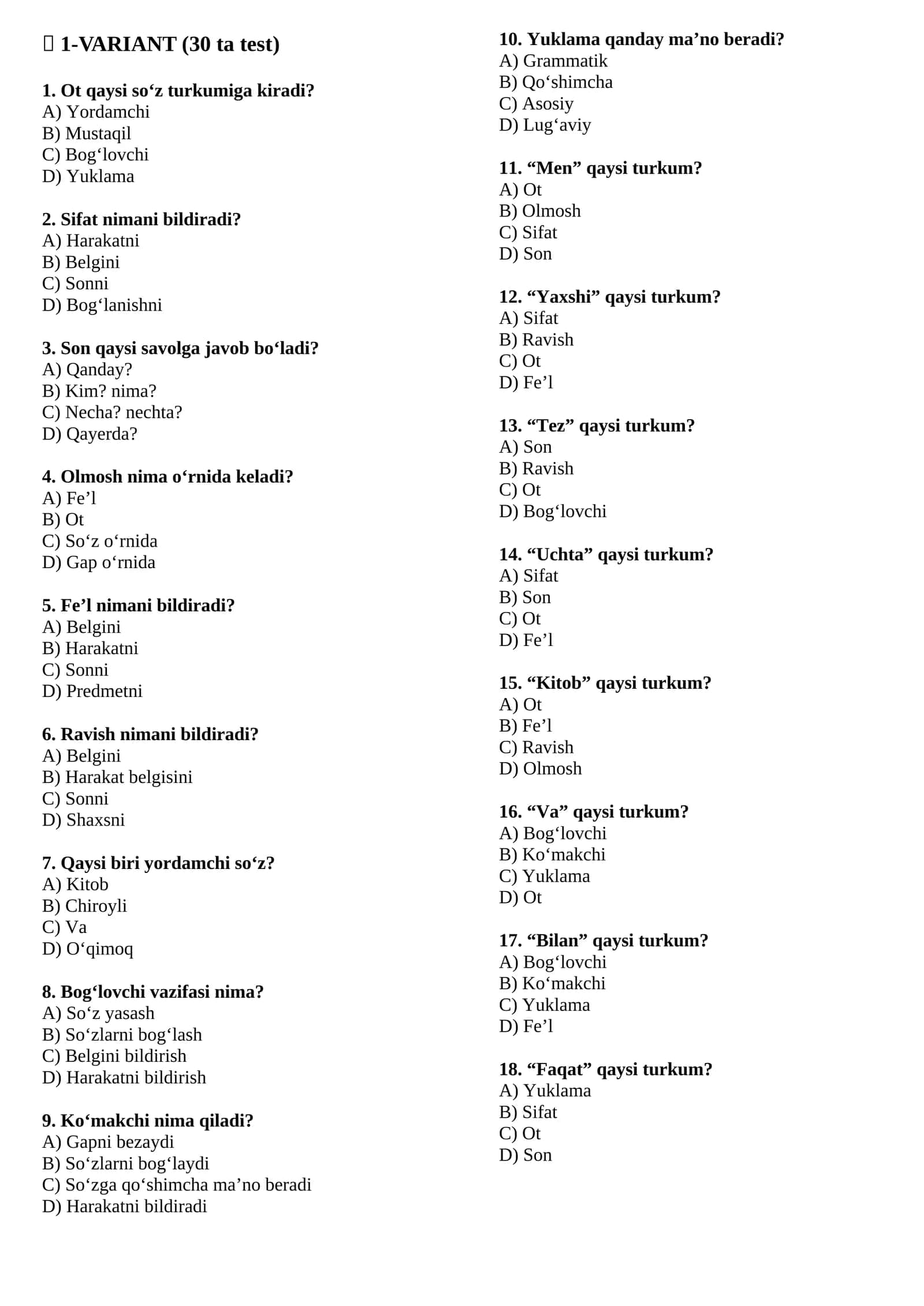 2-VARIANTLI (30 tadan test)