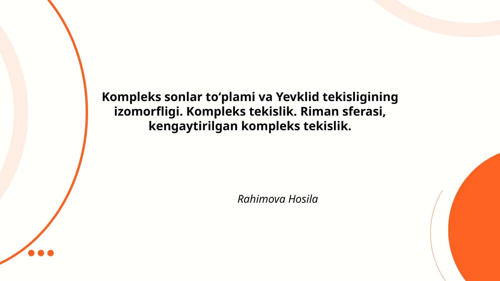 Kompleks sonlar toʻplami va Yevklid tekisligining izomorfligi