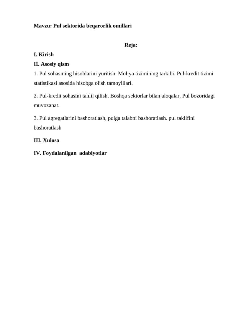 Pul sektorida beqarorlik omillari