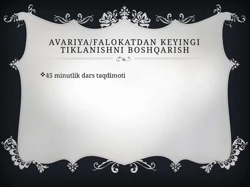 Avariya/falokatdan keyingi tiklanishni boshqarish