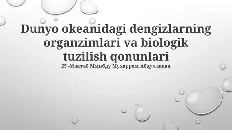 Dunyo okeanidagi dengizlarning organzimlari va biologik tuzilish qonunlari