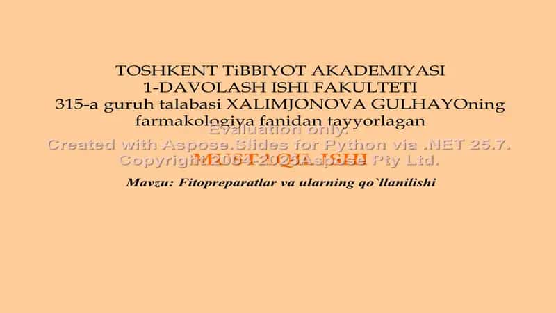 Fitopreparatlar va ularning qo`llanilishi