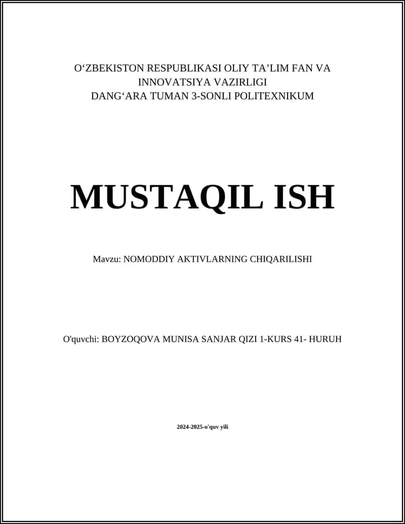 NOMODDIY AKTIVLARNING CHIQARILISHI