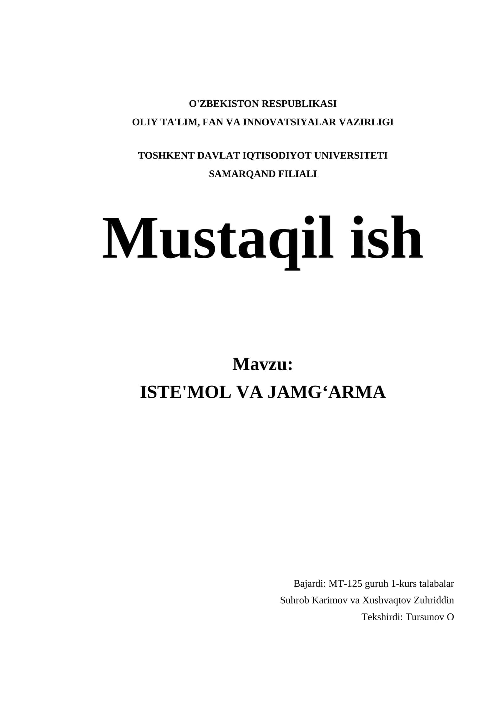 ISTE'MOL VA JAMGʻARMA