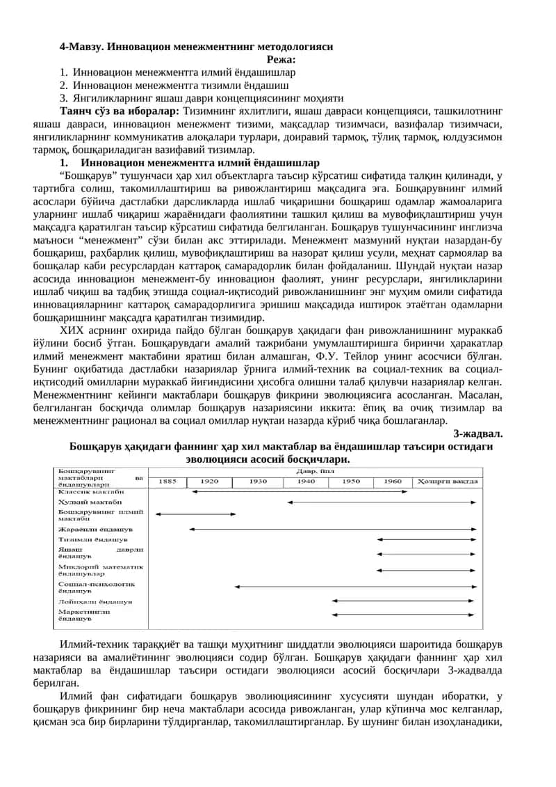 Инновацион менежментнинг методологияси
