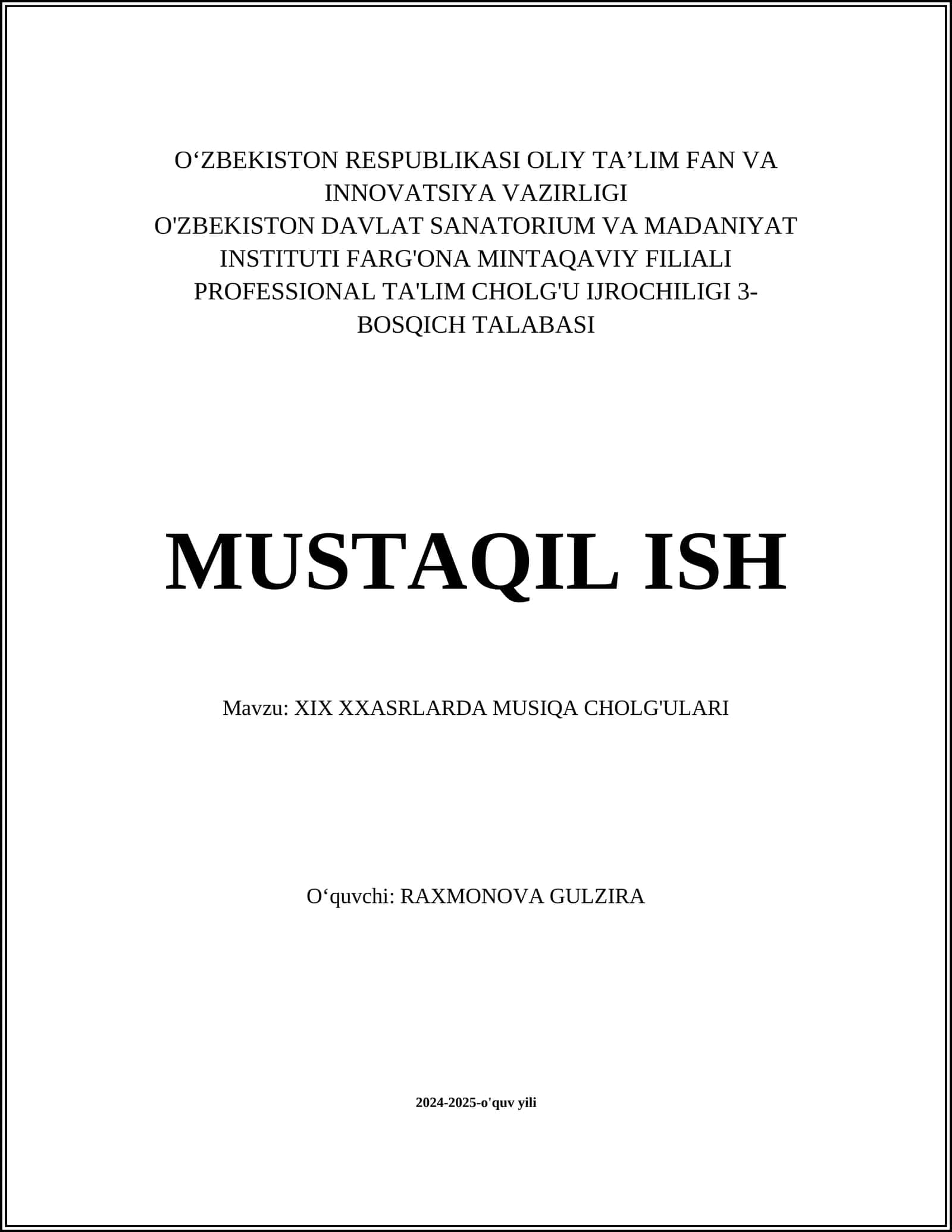 XIX XXASRLARDA MUSIQA CHOLG'ULARI