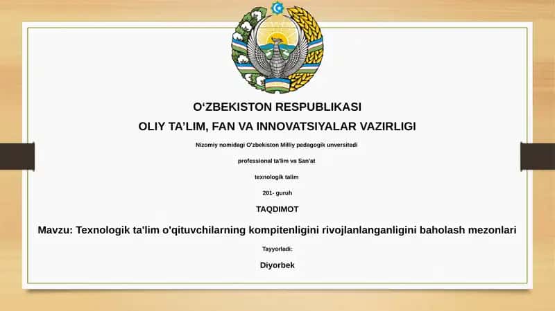 Texnologik ta'lim o'qituvchilarning kompetentligini baholash