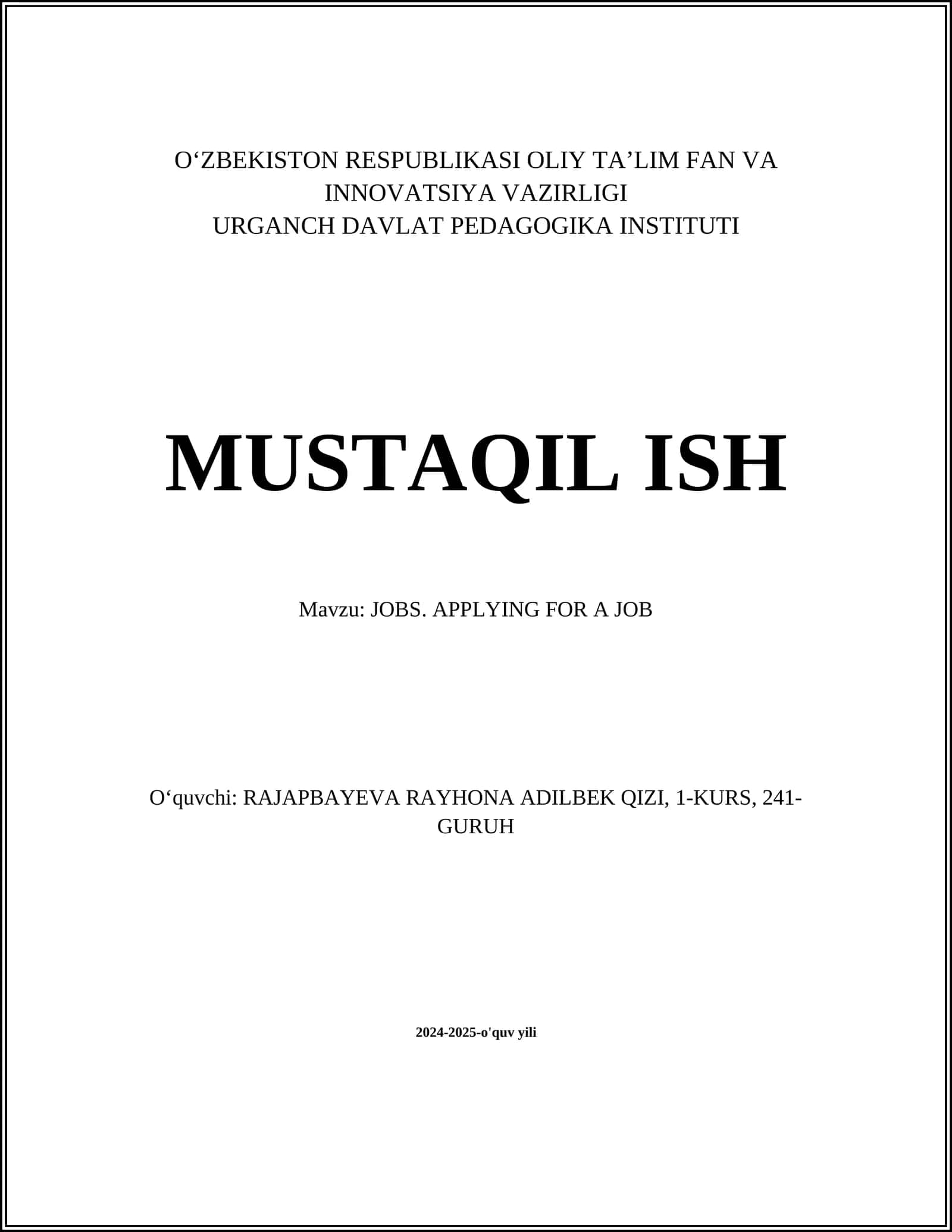 JOBS. APPLYING FOR A JOB